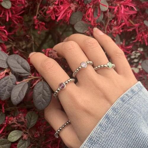 French Vintage Gold Silver Color Beads Rings for Women Bague Natural Stone Wedding Party Rings Stretchy Wholesale Lots Bulk