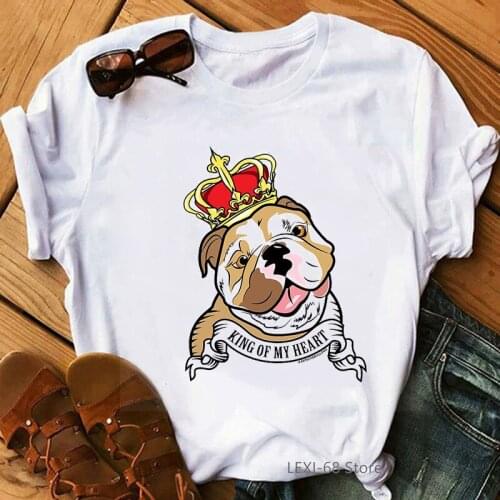 Watercolor Bulldog/chihuahua/Pug/Teddy/Labrador animal print t shirt women funny dog with Crown tshirt femme white t-shirt tops