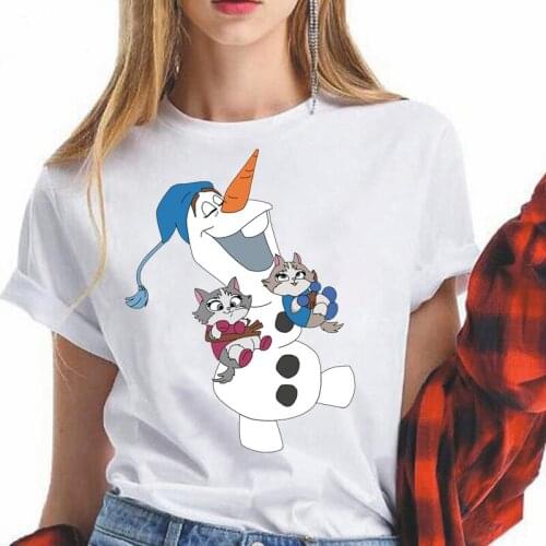 Disney Simple Tshirt Women Elsa Queen And Anna Printed T-shirts Femme Soft Girl Aesthetic Frozen T Shirt