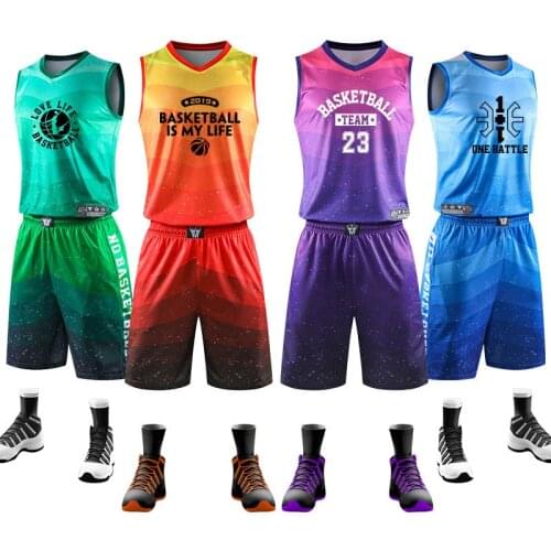 Men Children Gradient color Basketball Jerseys Shorts Set Youth Basketball Kit Uniforms Youth college Throwback Jersey YW1960