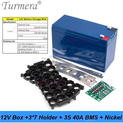 12V 7Ah to 21Ah Battery Storage Box 3X7 18650 Holder 3S 40A BMS with Welding Nickel for Motorcycle Replace Lead-Acid Use Turmera