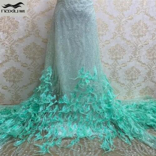 Madison 3d Green Lace Fabric With Feather Lace Tassel 2021 Luxury Womens Dress Lace Material Of Good Quality