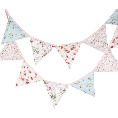 12 Flags 3.2m Cute Cotton Fabric Banners Personality Wedding Bunting Flags Pink Vintage Party Baby Show Garland Decoration