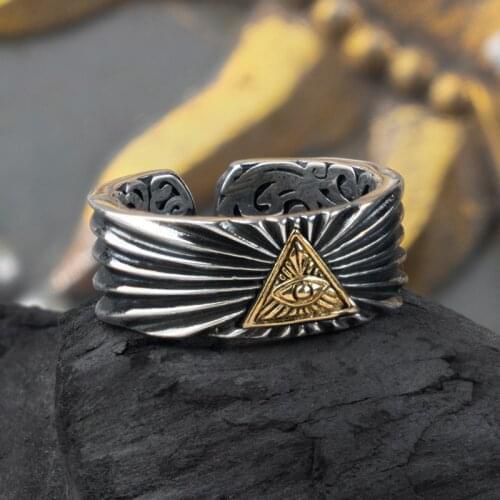 Eye of Providence sterling Silver rings for man Vintage Punk fashion jewelry hippop street culture