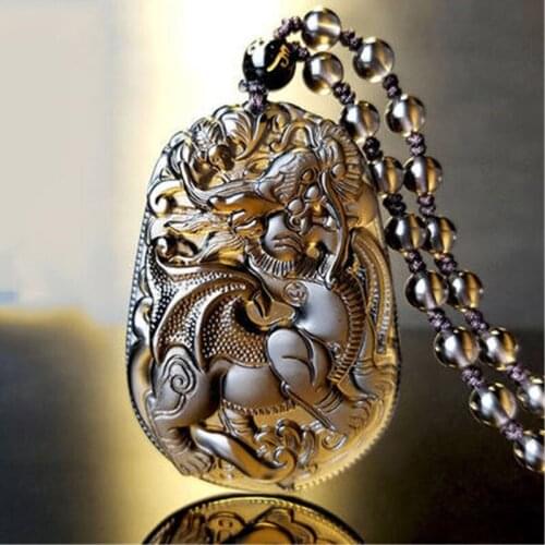 Natural Ice Obsidian Jade Dragon Pendant Necklace Jewellery Fashion Accessories Hand-Carved Man Woman Amulet Gifts Sweater Chain