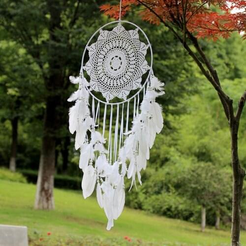 2021 Newest Wedding Decoration White Feather Dream Catcher Large Pendant Hand-woven Home Decoration Wind Chime Aerial Charm