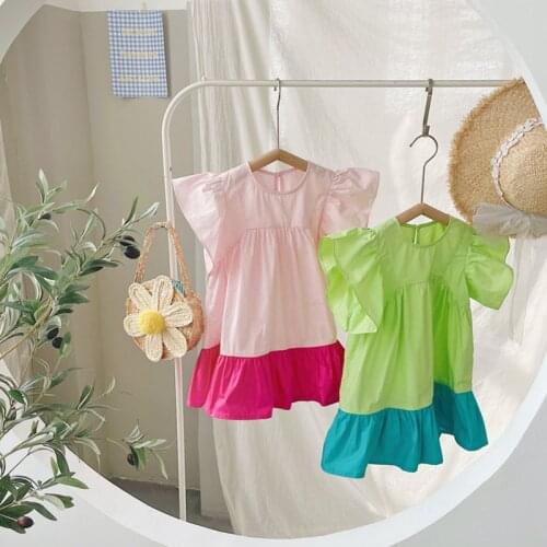 2021 Summer New Girl Dress Korean Floral Lace Collar Short Sleeve Clothes