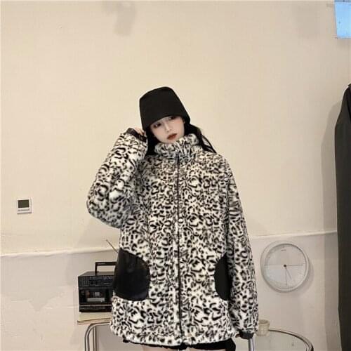 PU leather coat womens autumn and winter 2020 new motorcycle clothing leopard print two sides wear plush and thick cotton cloth