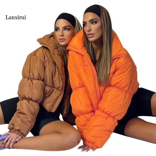 Winter Clothes Women Cropped Puffer Jacket Warm Parka Fashion Short Outwear Long Sleeve Zip Thick Bubble Coats