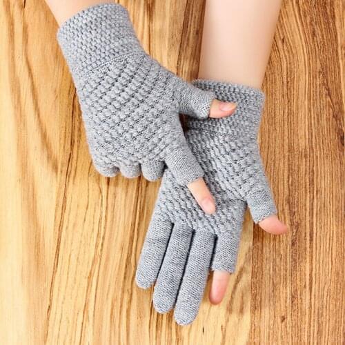 Winter Mens Gloves Female Warmth Office Thick Knitted Wool Two-finger Exposed Writing Games Playing Phone Fingerless Gloves