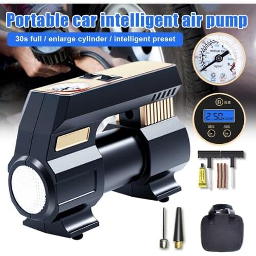 Portable Car Air Compressor Auto Tire Inflator Light Function Digital Display/Pressure Dial with Tire Repair Tools Universal