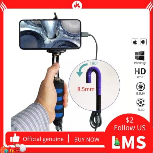 180º Rotatable Industrial Endoscope Camera, Control Steering Automotive Pipe Inspection, High-definition Night Vision with Light