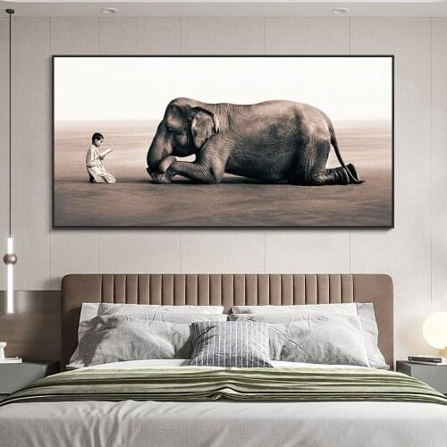Child Lectures as Elephant Wall Art Decoration Canvas Painting Zen Art Poster Print Canvas Art Animal Pictures for Living Room