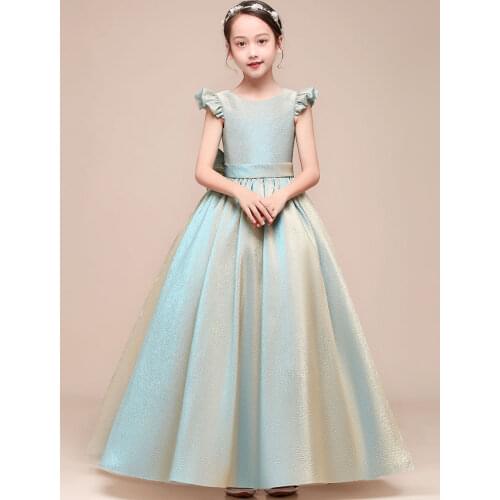 Christmas custom party dress Piano performance Costume Host Childrens dress Little girls dream pink sequined Princess Dress