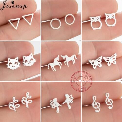 Tiny 925 Sterling Silver Fashion Earrings Women Piercing Jewelry Cute Leaf Music Owl Fairy Stud Earing S925 Valentines Day Gift