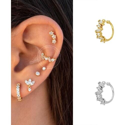 DAIWUJAN 925 Sterling Silver Clip Earrings For Women 1 PC Gold Plated Ear Cuff Geometric Zircon Without Piercing Earring Jewelry