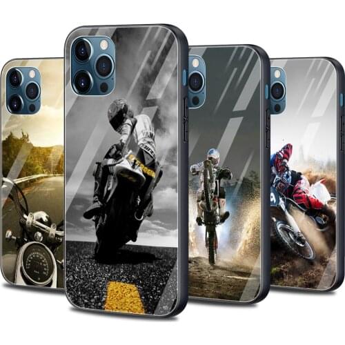 Moto Cross motorcycle sports Glass Smartphone Case For iPhone 12 11 Pro Max XS XR X 7 8 Plus 12 Mini SE 2020 Silicone Cover