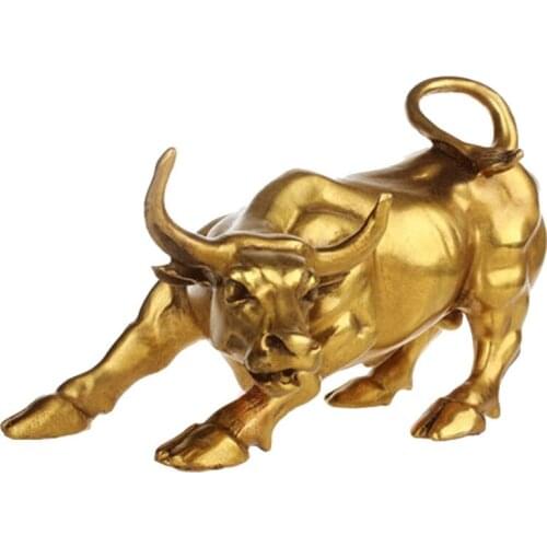 Feng Shui Fortune Brass Bull Statue, Sculpture Home Decoration Golden Copper Bull Represents Good Luck Of Career
