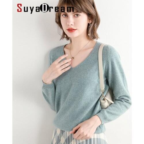 SuyaDream 2021 Winter 100%Wool V neck Pullovers 2021 Fall Winter Plain Sweaters for Woman Pink Blue