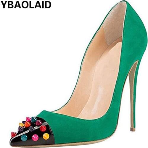 Pointed Shallow Mouth Color Rivet High Heels Spring and Autumn New Style Stiletto High Heels Solid Color Fashion Single Shoes