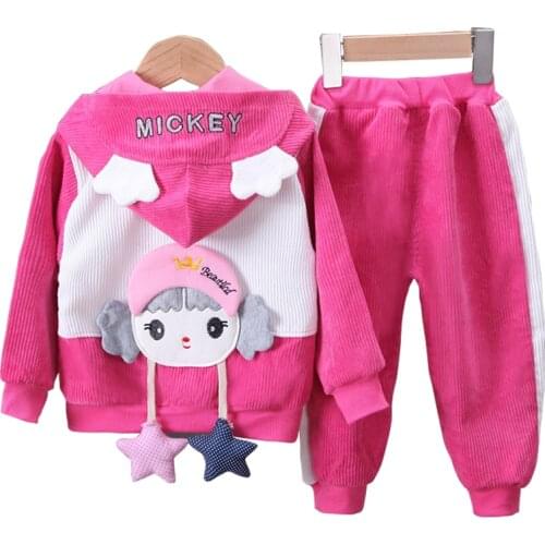 Spring Autumn Baby Girls Set Kids Clothes 2021 New Fashion High-quality Corduroy Coats+Pant Suits Cartoon for Children Tracksuit