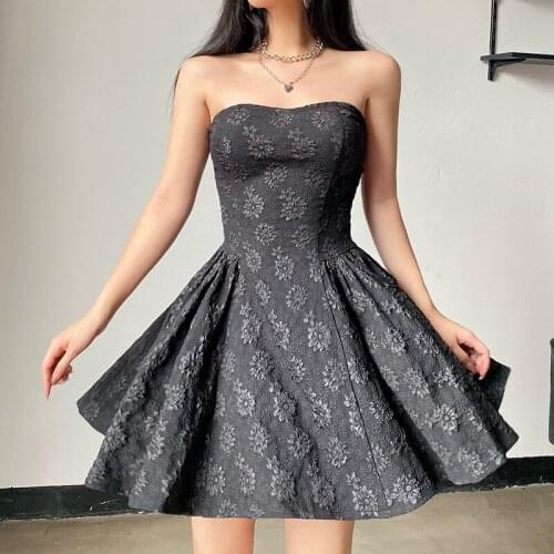 Vintage one-word shoulder lace print A-word fluffy cake dress high waist show thin dress woman A-LINE Casual Summer