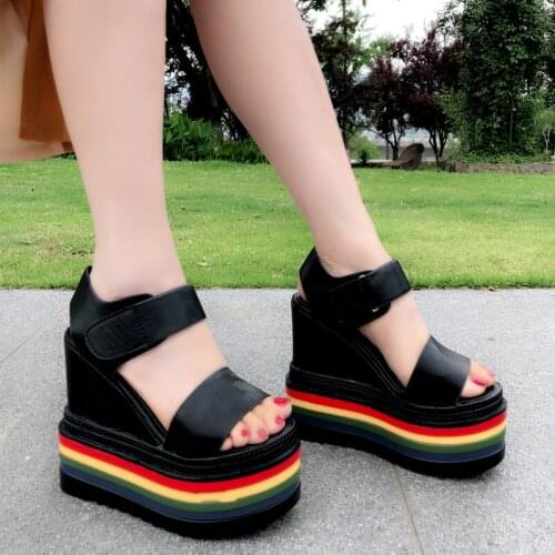 Thick-bottom muffin sandals 2019 new sexy elegant wedges high heels Roman womens shoes within increased 14 cm high heel sandals