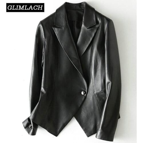 2020 100% Real Sheep Leather Blazer Jacket Women Design Slim Genuine Leather Suits Coat Office Lady Casual Clothes High Quality
