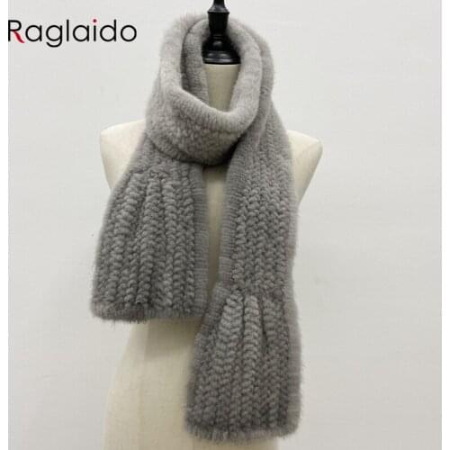 Women Mink Fur Scarf Winter Female Warm Shawls Stylish Solid Knitted Neckwarmer 175cmx10cm