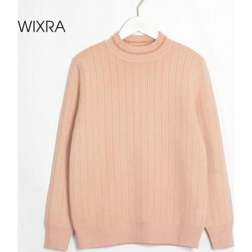 Wixra Womens Knitted Pullover Sweater Ladies Long Sleeve Velvet Basic Jumpers Autumn Winter Stylish New Hot Tops