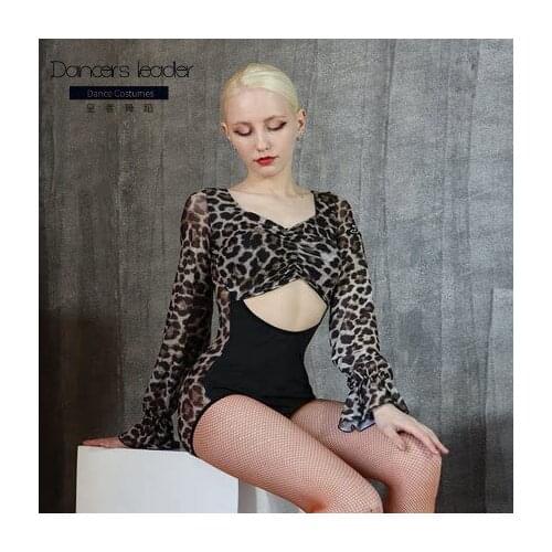 Latin Dance Dress Women Bodysuit Leopard Patchwork Tops Ballroom Tango Chacha Dancing Performamnce