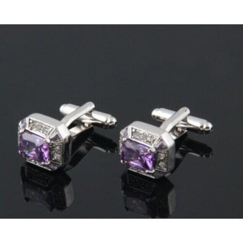 10pairs/lot Exquisite Copper Crystal Cufflinks Purple Crystal Cuff Links Silver Square Business Suit Cuff Button Mens Jewelry