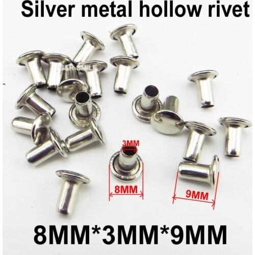 100PCS 8MM*3MM*9MM silver METAL HOLLOW RIVET EYELETS button sewing clothes accessory cannulated screw buttons HR-001