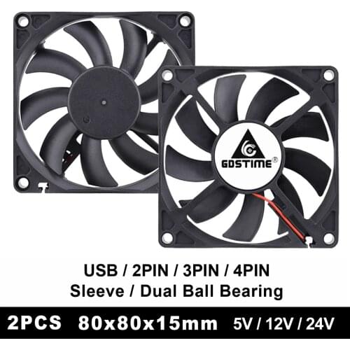 2PCS Gdstime 80x80x15mm 5V 12V 24V Ball/Sleeve USB 2PIN 3PIN 4PIN 80mm 8cm 8015 Brushless CPU PC Laptop Case Cooling Cooler Fan
