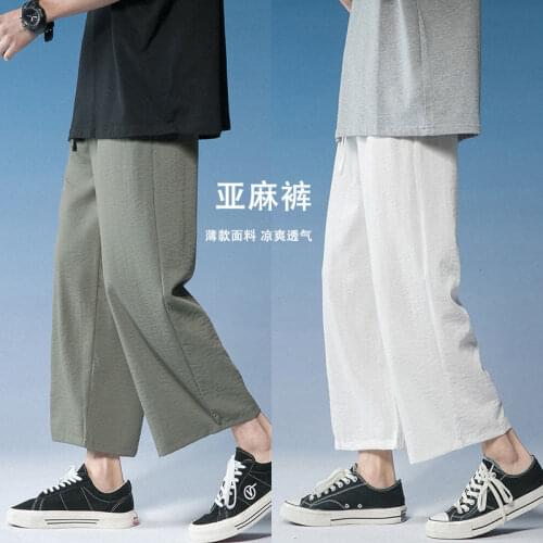 2021 Mens Cotton Linen Baggy Cargo Pants Loose Straight Casual Pants Thin Joggers Sweatpants Streetwear Hip Hop Trousers