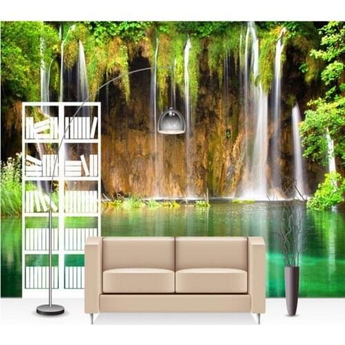 3D photo wallpaper HD wallpaper 3D waterfalls flowing water living room TV wall lobby mural custom bedroom wallpaper