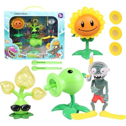 4pcs/lot PVZ Plants vs Zombies Figures Toys Anime Figure Plant Gatling Pea Shooter Puff-Shroom Model Dolls Kids Toy NO Box