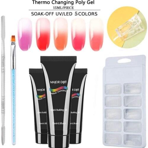 5pc/set Thermo Changing Poly Nail Gel Soak-Off UV LED Quick Building Temperature Change Color Gel Professional Manicure Kits