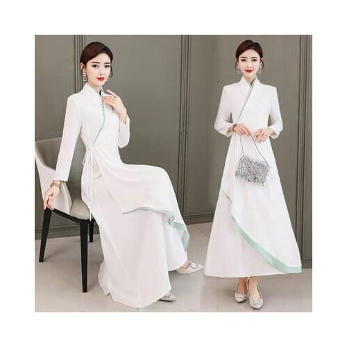 Free Shipping Fashion Spring Autumn Chinese Style New Clothes Retro Fairy Temperament White Improved Cheongsam National Dress