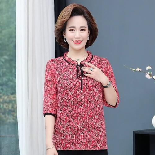 Fashion Women Shirts Half Sleeve Lotus Leaf Collar Blouses Casual Femme Ladies Loose Summer Print Blusas Chiffon Tops MM0781