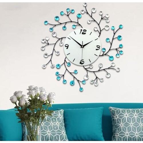 3D Big Wall Clock Modern Design Decorative Home Decor Wall Watches Living Room 54pcs Diamonds Wrought Iron Silent Large Clock WF