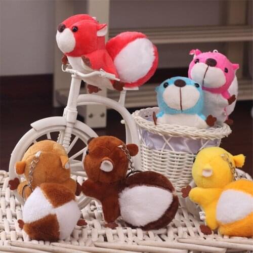 Fashion Cute Girls Plush Fur Squirrel Doll Key Chain Women Pompom Fur Ball Squirrel Keychain On Bag Car Trinket Party Gift