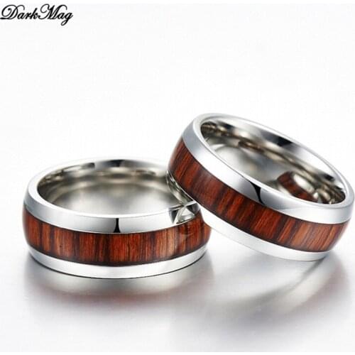 DarkMag 8mm Tungsten Carbide Stainless Steel Rings Inlay Hawaiian Koa Wood Wedding Band Mens Jewelry
