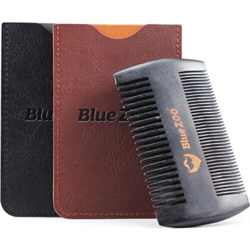 1Pc Sandalwood Double-side Massage Comb With PU Bag For Men Relax Hairbrush Anti-static Mustache And Beard Comb 3 Colors