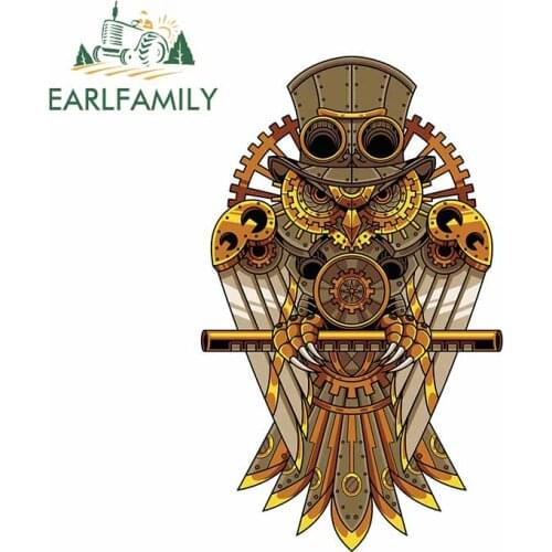 EARLFAMILY 13cm x 8.1cm for Mechanical Steampunk Owl Anime Car Stickers Surfboard Decal Bumper Motorcycle Bumper Vinyl Car Wrap