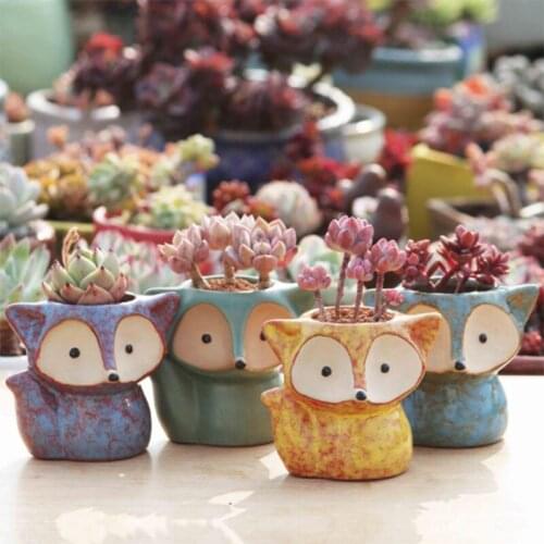 Coarse Pottery Cartoon Fox Flowerpot Succulent Plants Pot Creative Planter Desktop Ornaments Home Garden Decor New Product