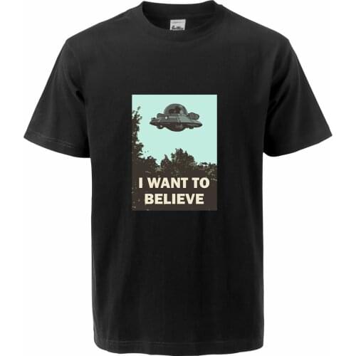 I Want To Believe Alien Funny T Shirt 2020 Summer Male Tops 100% Cotton Short Sleeve Streetwear Casual Men Tee Shirt