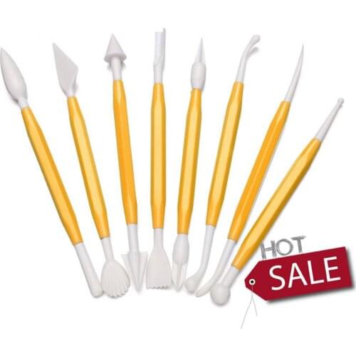 8Pcs Fondant Cake Decorating Modelling Tools 16 Patterns Carving Flower Craft Clay Modeling Baking Accessories Set Pottery Tools