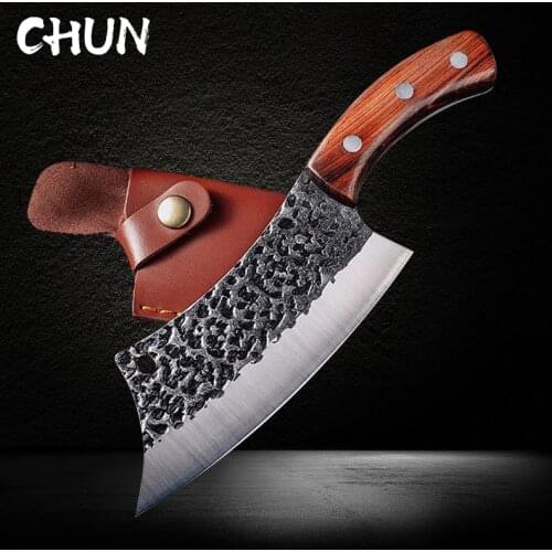 Forged Hammer Grain Kitchen Knife Filleting Knife Kitchen Chopper Outdoor Camping Portable Stainless Steel Knives & Protective