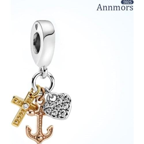 Cross And Love Charm 925 Sterling Silver Fits Pandora Charms Bracelets for Woman Girl Beads Gifts for Women Necklace